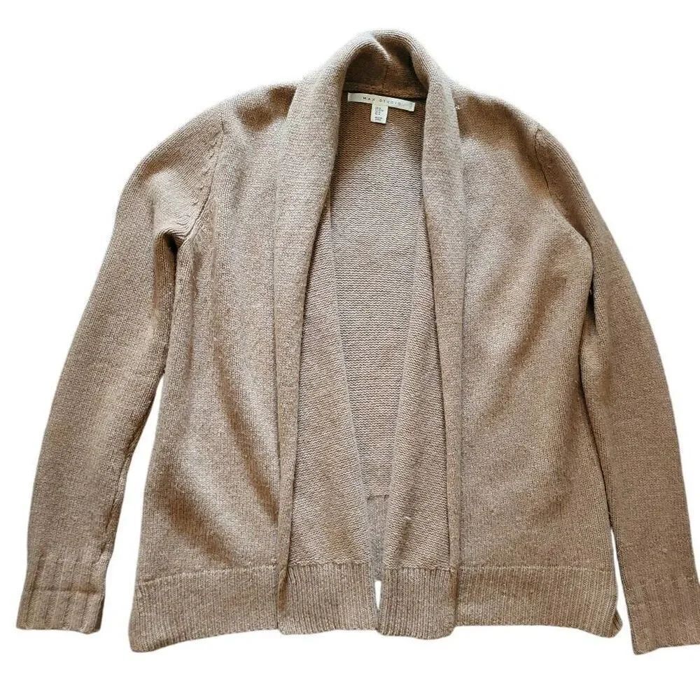 Max Studio Cardigan Sweater Women's Medium Beige Wool Yak Cozy Warm Open